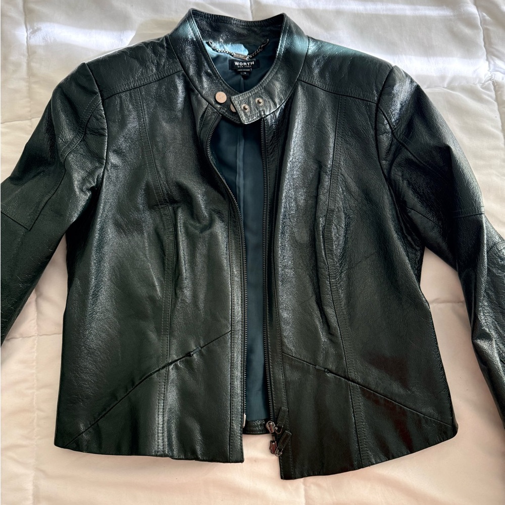 Worth Dark Green Leather Jacket Like New